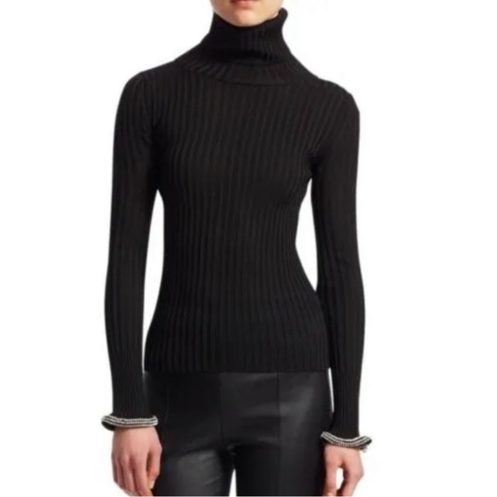 Alexander Wang Crystal Embellished Black Ribbed Turtleneck Sweater